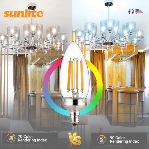 40272 B11 Bulb, 7.5 (60 810 E12 Dimmable, 20 90 5000K 6 Pack Sunlite LED Edison Torpedo Tip Chandelier Light Watts W