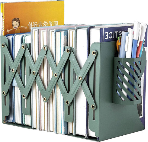 Metal Iron Adjustable Book Ends, Heavy Duty Book Holder, Nonskid Desktop Book Organizer for Binder Holder (Green)