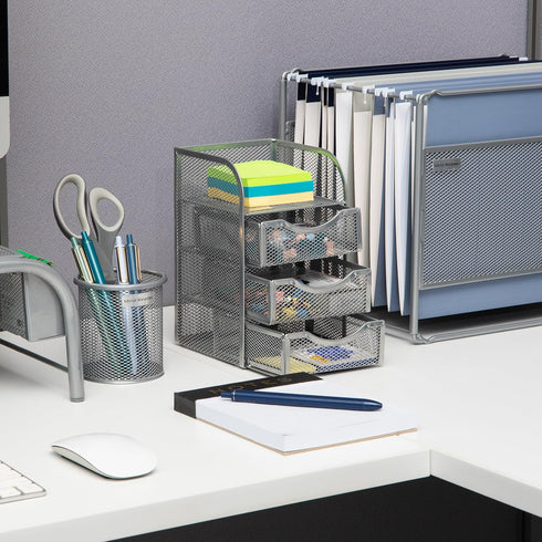 Mind Reader Desktop Accessory Storage, Metal Mesh Paper Binder Clip Basket for Workspace, Silver
