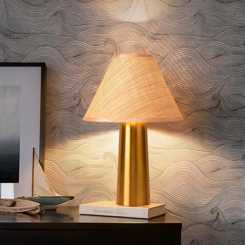 Sionfungluxx Brass Gold Rattan Table Lamp for Bedroom, Modern Lamps for Bedside Nightstand,