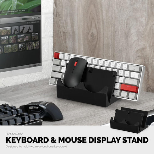 BRAINWAVZ Desktop Keyboard & Dual PC Mouse Stand Holder, Suitable for Small or Large Keyboards, Organize Your Work Space