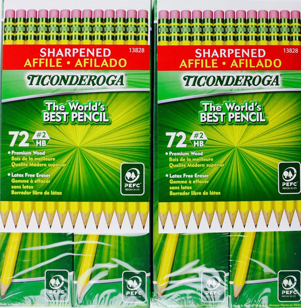 Ticonderoga Sharpened Pencils #2 HB - Premium Wood with Latex-Free Eraser (144 Pencils)