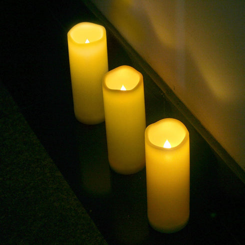 Outdoor Waterproof Flameless LED Pillar Candles with Timer Battery Operated Plastic Large Decorative Electric Candle Lights for Halloween Christmas Wedding Party Centerpiece Decoration 2 Pack 3"x8" by QIDEA