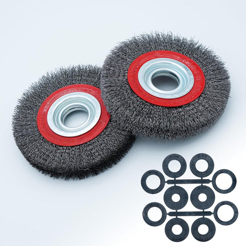 6inch 8inch 2pcs Bench Wire Wheel Brush Set with Crimped Steel Wire and 5 Spacer Arbors for Grinder