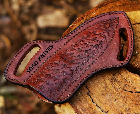 Leather Knife Sheath For Belt, Slanted Pancake Sheath, Tooled Leather Sheath, Beautiful Cowboy 4 to 6 inches Skinner
