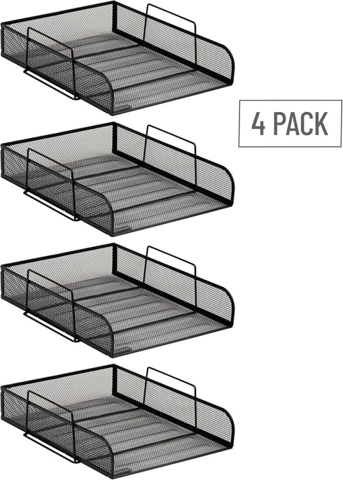 Mind Reader Stackable Paper Tray, 4 Pcs Desktop Organizer, Metal Mesh File Storage, 10.5" L x 13.5" W x 11.25" H, Black