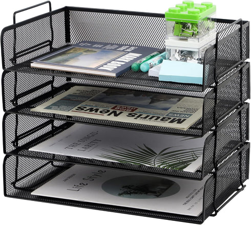 EASEPRES 4 Tier Stackable Desktop Document Letter Tray Organizer, The Mesh Collection, Black