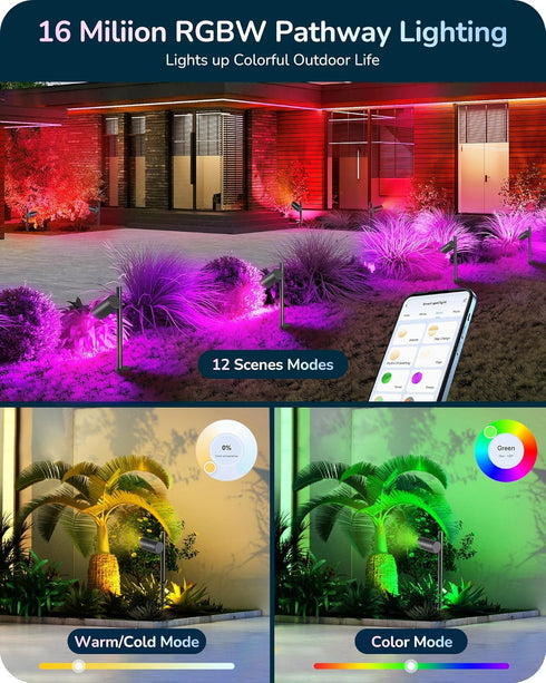 48Ft 300LM IP67 12V 320 4 Pack EDISHINE Smart LED Landscape Lighting, Low Voltage Outdoor Spotlgiht, RGBW Waterproof