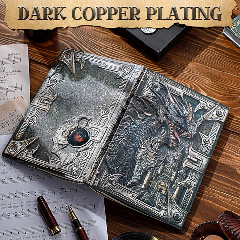 Pajean Embossed Leather Dragon Journal, Antique Writing Notebook with Pen, Lined Paper Hardcover Gift Journal for Women