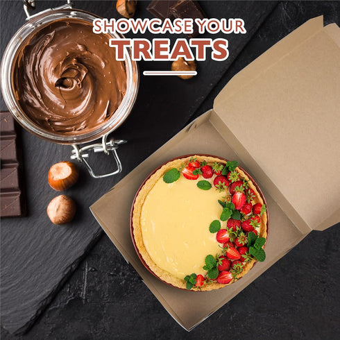 Fit Meal Prep 10 Pack Pie Boxes 10x10x2.5 Kraft Square Bakery Boxes for Cookies, Cake, Dessert, Pastry
