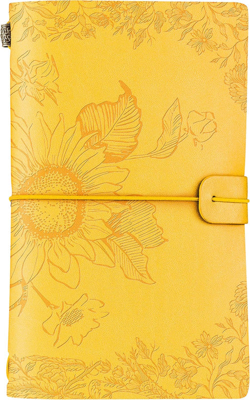 InnoBeta Sunflower Gifts for Women, Leather Journal Notebook, 7 x 5 Inches, Refillable Sketchbook, Travel Diary, Lined