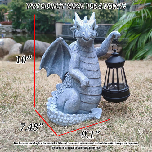Qobumy Solar Dragon Garden Statue Decoration with Solar Lantern,Dragon Figurine Lights Outdoor Dcor for YardLawn