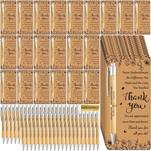 gisgfim 50 Sets Employee Appreciation Gift Bulk Inspirational Bamboo Ballpoint Pens with