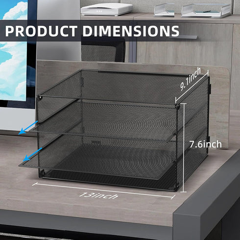 DALTACK 3 Tier Letter Tray Paper Organizer, Mesh Metal Desk File Organizer for Home & Office, Black