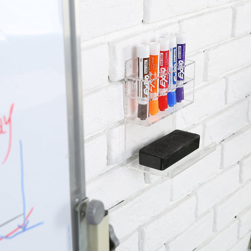 MyGift Wall Mounted Clear Acrylic Dry Erase Marker Holder Organizer for 5 Markers and Eraser, Hanging Whiteboard Accessories Rack for Office Home Dorm Classroom Meeting Room by MyGift