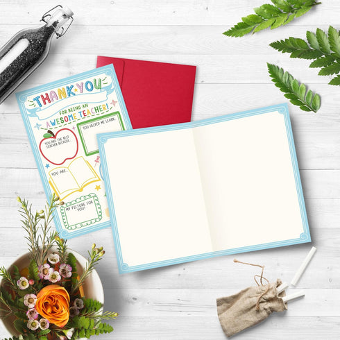 Bewoow Thank You Card Gift for Teacher, Fill in the Blank Appreciation Card from Kids, Interactive Thank You Gift