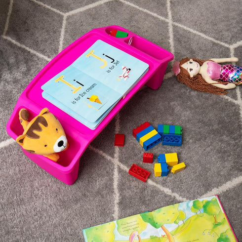 Mind Reader Kids Lap Desk, Pink Activity Tray, Portable Plastic for Classroom, Drawing, 22.25" L x 10.75" W x 8.5" H