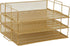 Martha Stewart Ryder 3 Tier Desk Letter Tray Organizer, Stackable Steel Mesh Inbox Tray for Files and Papers (Gold)