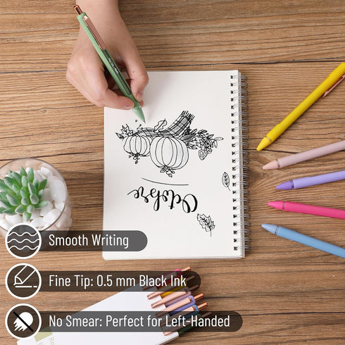 Mr. Pen Retractable Gel Pens, 6 Pack, Black Ink, Fine Point 0.5mm, Fast Dry, Cute Aesthetic Pens for Journaling