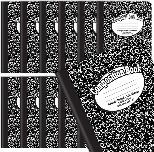 Better Office Products Composition Book Notebook, Hardcover, College Ruled, 100 Sheets, 9.75" x 7.5", Black