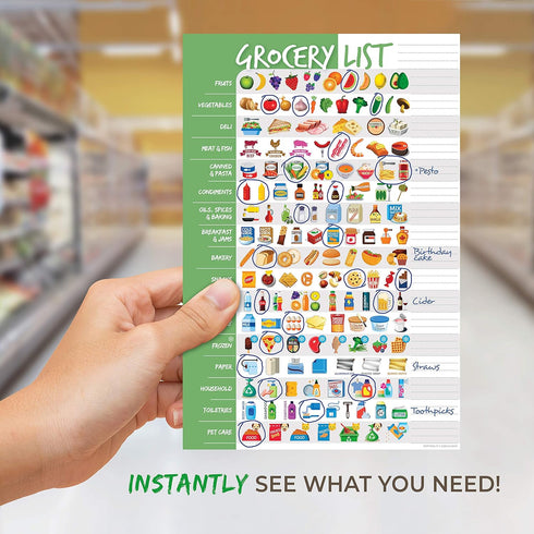 Visual Grocery List Magnet Pad for Fridge, 6 x 9" Shopping List Notepad, 50 Sheets