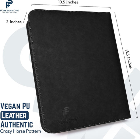 Forevermore Portfolios Padfolio Binder - Professional Faux Leather Travel Organizer Pouch for Tablet, Documents, Black