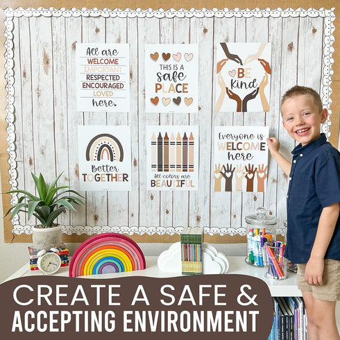 Hadley Designs Diversity Posters for Classroom – 6 Inclusive Everyone Is Welcome Decor, Neutral Multicultural Kindness