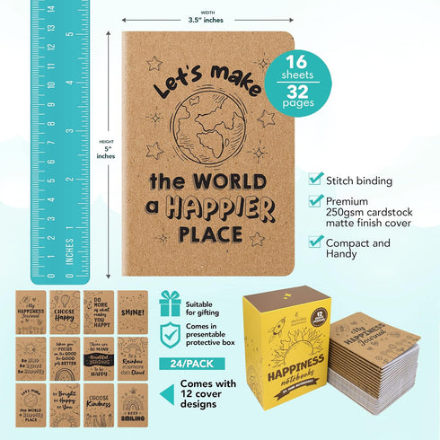 Decorably Mini Notebooks for Kids - 24 Kraft Little Notebooks for Kids Party Favors, 12 Designs Kids Small Notebook Party Favor, 3.5x5in Party Favor Notebooks for Kids, Mini Notebooks Party Favors by Decorably