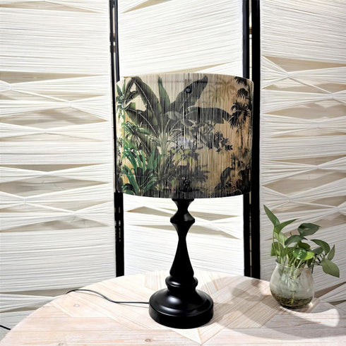 Generic Retro(11.8 Inch Bamboo Lampshade With Tropical Plants Design, Suitable For Floor Lamps And Desk Lamps, Bucket