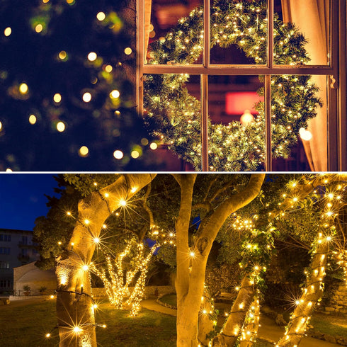 39Ft Solar String Lights Outdoor, 100 LED Waterproof Solar Lights for Yard, Fence, Party, Christmas Tree (Warm White)
