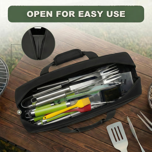 Chrysoippotis (22" L6.5" W7.2" Grill Utensil Storage Bag, Large Grill Tool Storage Caddy with Pockets, BBQ Outdoor Tool