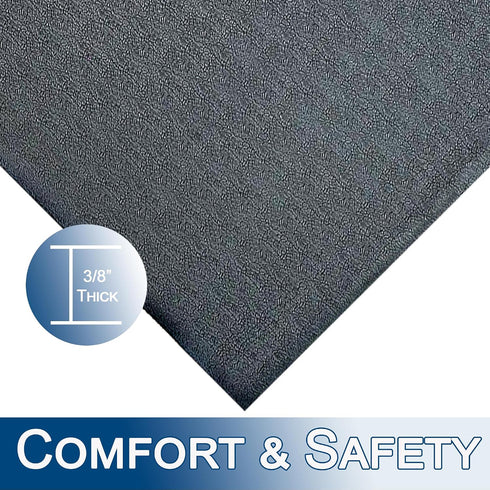 3/8" 24" 36", Durable Textured Sponge Vinyl Anti-Fatigue Mat, x Black