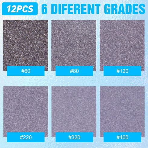 12 Pack 60/80/120/220/320/400 Pack Sanding Sponge, Washable and Reusable Sanding Blocks Grit Wet Dry Sand Paper