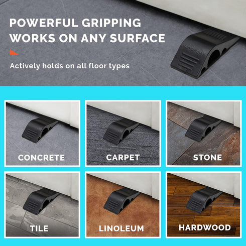 Wundermax Door Stoppers, Pack of 3 Rubber Wedge for Carpet, Hardwood, Concrete, Tile - Black