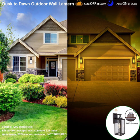 E26 60W, 2-Pack LIT-PaTH Dusk to Dawn Outdoor Wall Lantern, Wall Sconce as Porch Lighting Fixture, Medium Base Max
