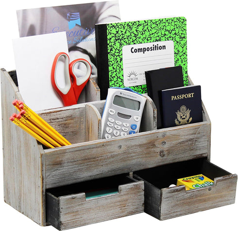 Executive Office Solutions Vintage Rustic Wooden Desk Organizer & Mail Rack - Distressed Torched Wood