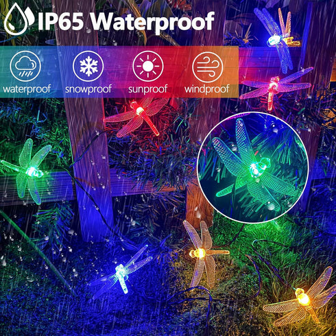 OZS 2PK 40LED 50FT 8 Dragonfly Solar Lights Outdoor Waterproof, Multicolor Solar Fairy Lights with Lighting Modes