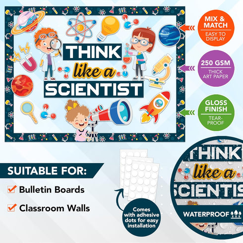 Decorably 48 Pcs Science Bulletin Board Sets for Classrooms with Borders - Science Classroom Decor, Science Classroom Decorations middle school, Think Like a Scientist Bulletin Board by Decorably