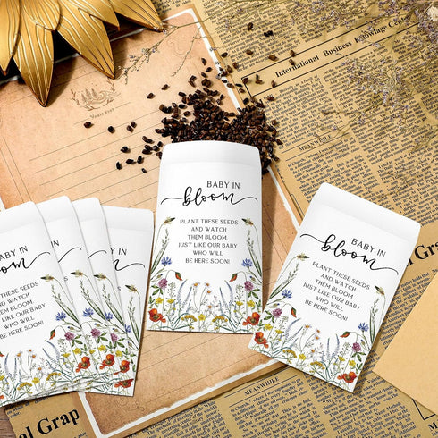 Fumete 50 Pcs Baby Shower Seed Packet Favors, Wildflower Seed Self Adhesive Packets for Baby Shower Gifts