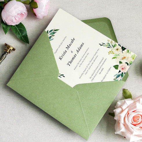PONATIA 50 PCS/Pack Sage Green A7 Envelopes, 5.35 x 7.5'' for 5 x 7'' Wedding Invitation Cards, Graduation Invite,