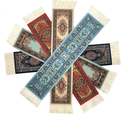 Set of 5 Colorful Rug Bookmarks, Miniature Oriental Style Design, Novelty Office Accessories for Reading