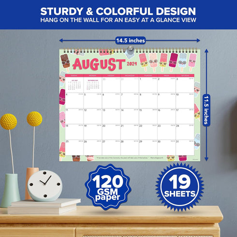 Decorably Wall Calendar Landscape - 18 Months Academic 2024 Calendar, July 2024 to Dec 2025, 14.5x11.5 inch