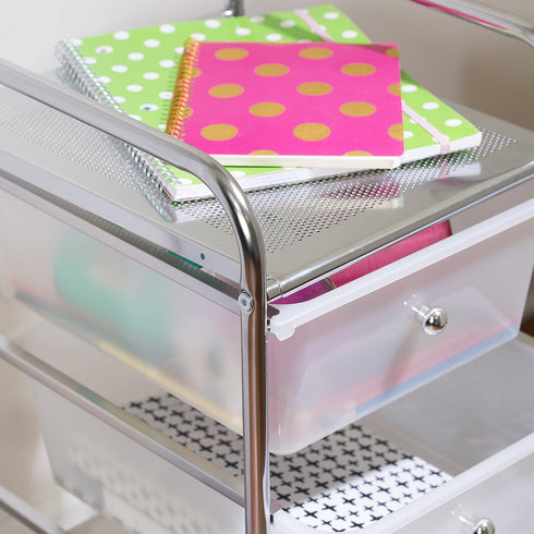 Honey-Can-Do 3-Drawer Plastic Storage Cart on Wheels, Silver