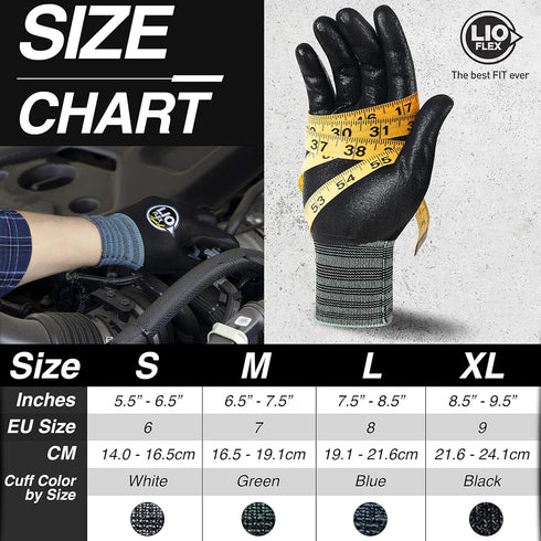 Nitrile Safety Work Gloves, 3 Pairs Lightweight Touchscreen Utility Gloves for Men and Women, Black (L)