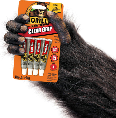 Gorilla Clear Grip Waterproof Contact Adhesive Minis, Four .2 Ounce Tubes, Clear, Pack of 1