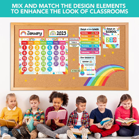 Decorably 147 Pcs Rainbow Calendar Bulletin Board Set for Classroom Teacher Calendar Set