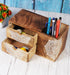 Wooden Hand Carved Desk Organizer, Pencil Pen Stationery Holder with 2 Drawers for Home Office
