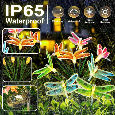 Solar Dragonfly Fairy Lights, 2 Pack Outdoor Garden Decor, Newest Solar Swinging Firefly Animal Lights for Lawn