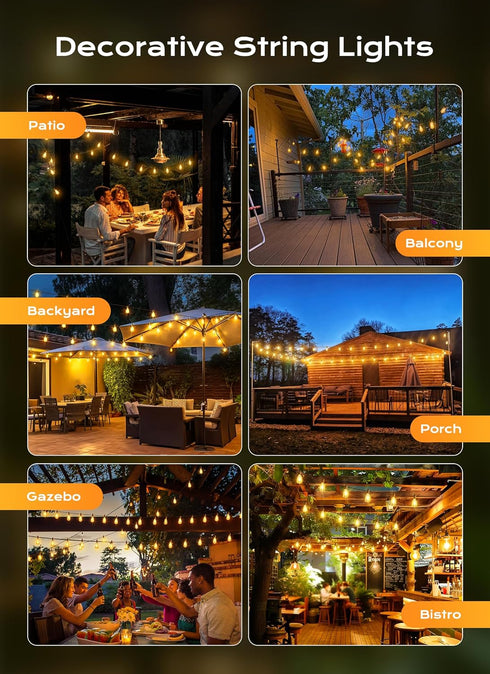 30FT 11+1 ST38 Dimmable IP65 Brightown Outdoor String Lights, LED LED Patio Lights Shatterproof, Waterproof Connectable