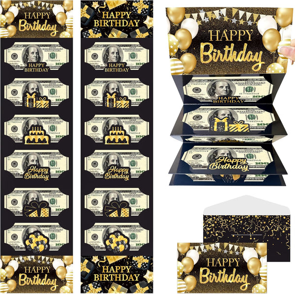 LUCKYQUBE 2pcs Happy Birthday Party Money Envelope for Cash Black Gold Birthday Party